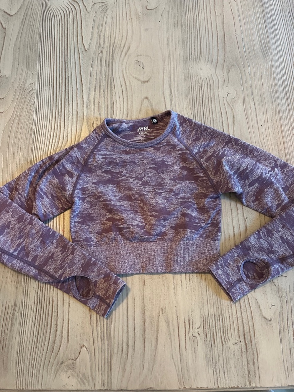 AYBL Purple camo compression Long Sleeve Crop Pullover size XS gym athletic